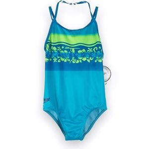 New‎ Girls Blue Green Speedo Swimsuit 14